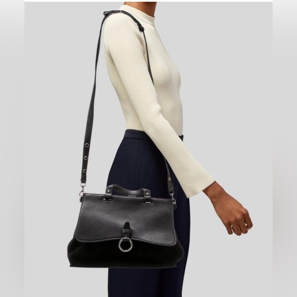 Rebecca Minkoff Keith black pebbled leather suede medium size satchel purse - Picture 1 of 14